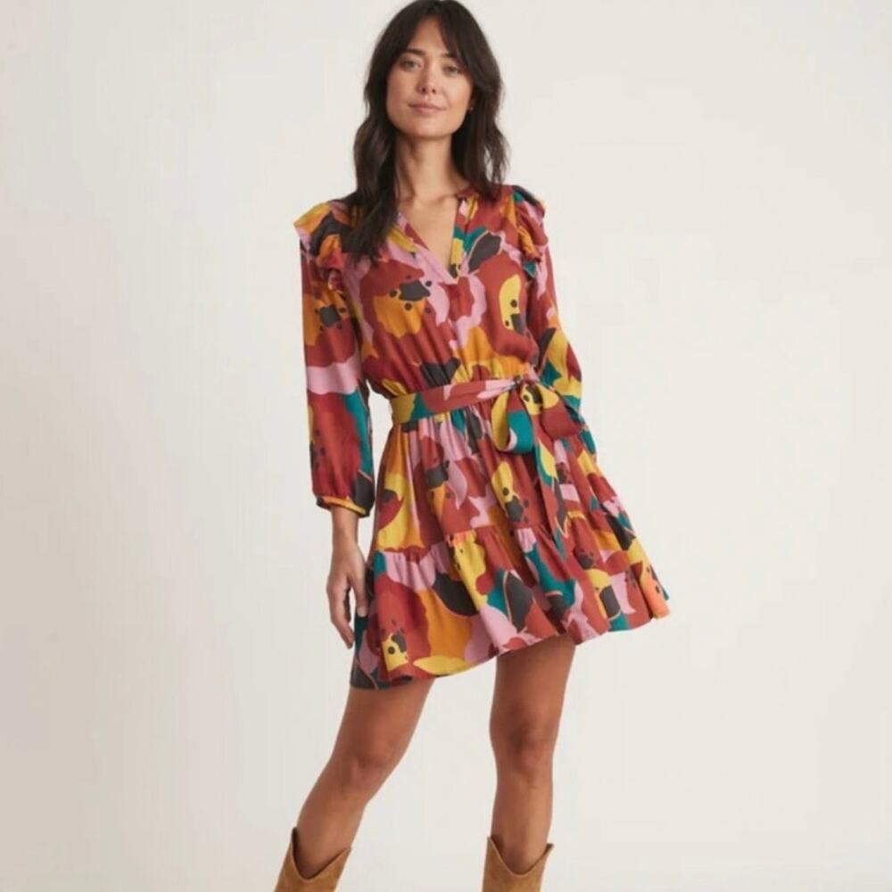MARINE LAYER Elise Printed Mini Dress Womens Medium Exploded Floral Tie Waist